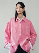 Women's Pink Washed Denim Shirt